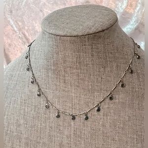 New York & Company Gunmetal & Blue Stone Necklace 18”
